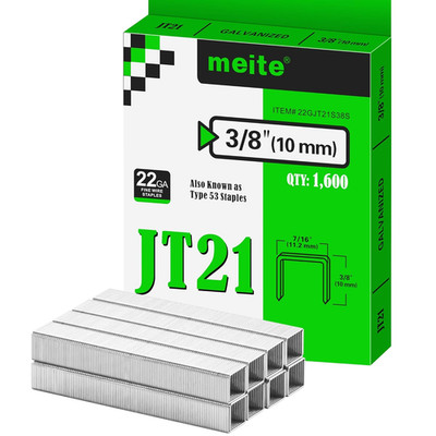 Meite JT21 Staples, 3/8 Inch Galvanized Fine Wire Staples for Staple Gun - 1,600