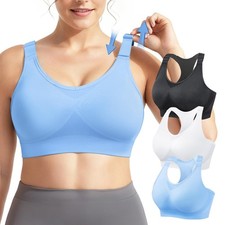 Sports Bras for Women 3 Pack Racerback Padded Full Coverage Adjustable Strap ...