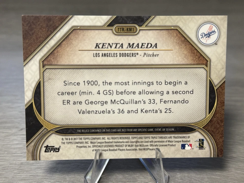 🔥KENTA MAEDA 2017 Topps Triple Threads Relics/3 PARCHE CAMUFLAJE USADO EN JUEGOS DODGERS🔥 Foto 3 de 3