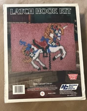 Vintage NEW Carousel Unicorn Latch Hook Kit  National Yarn Crafts R886 20" x 27"