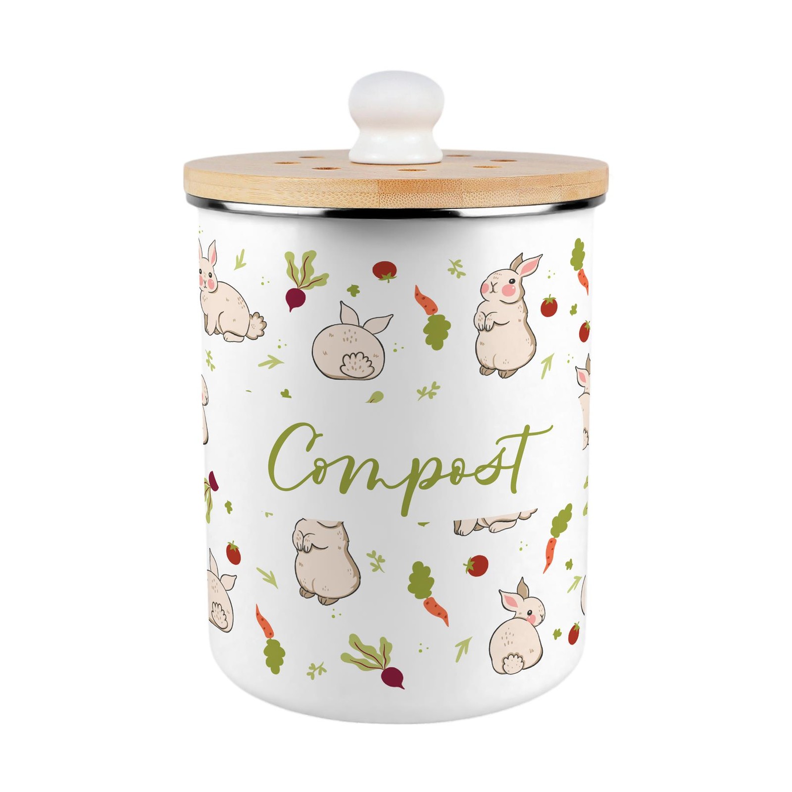 Allotment Rabbits Compost Caddy - Metal Decorative Kitchen Food Waste Bin 2L
