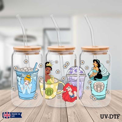 Prinzessinnen UV DTF Aufkleber - 16 Unzen Libbey Dose Glasfolie yd435