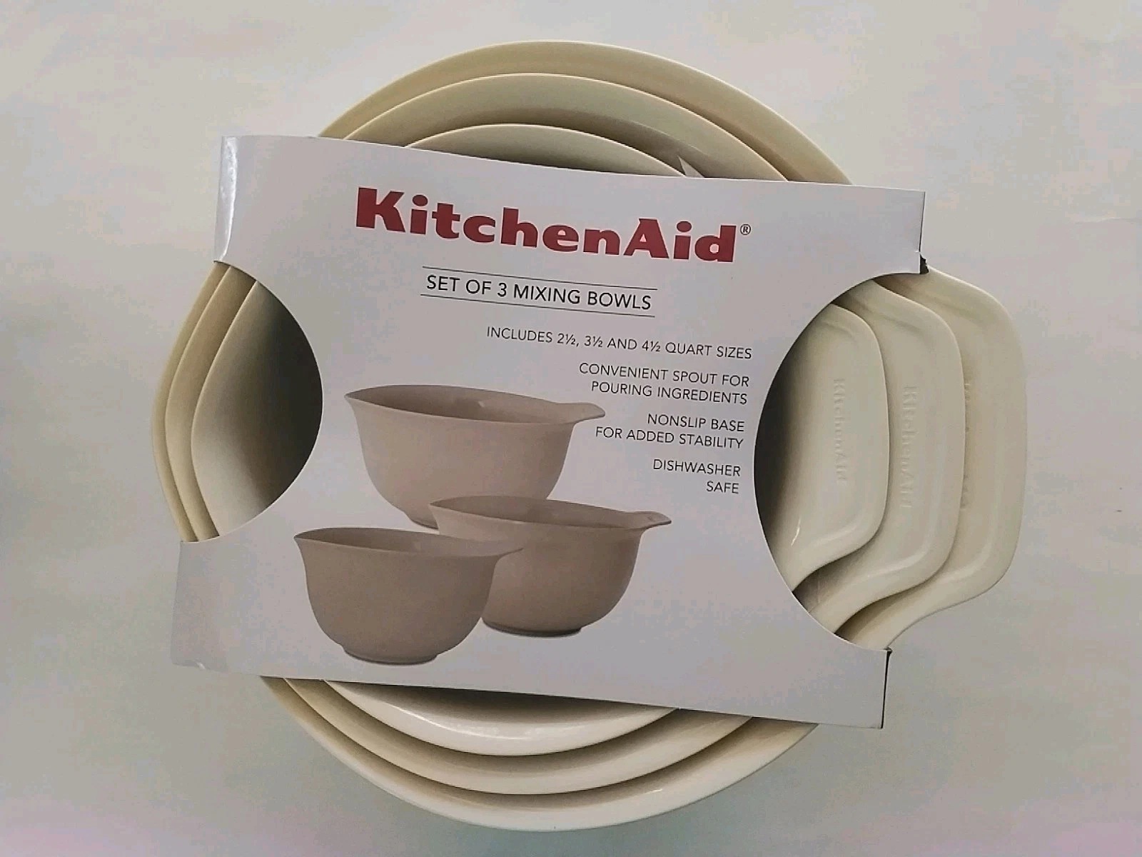 KitchenAid Set Of 3 Mixing Bowls (Almond Cream - Off White) KQ175OSACA