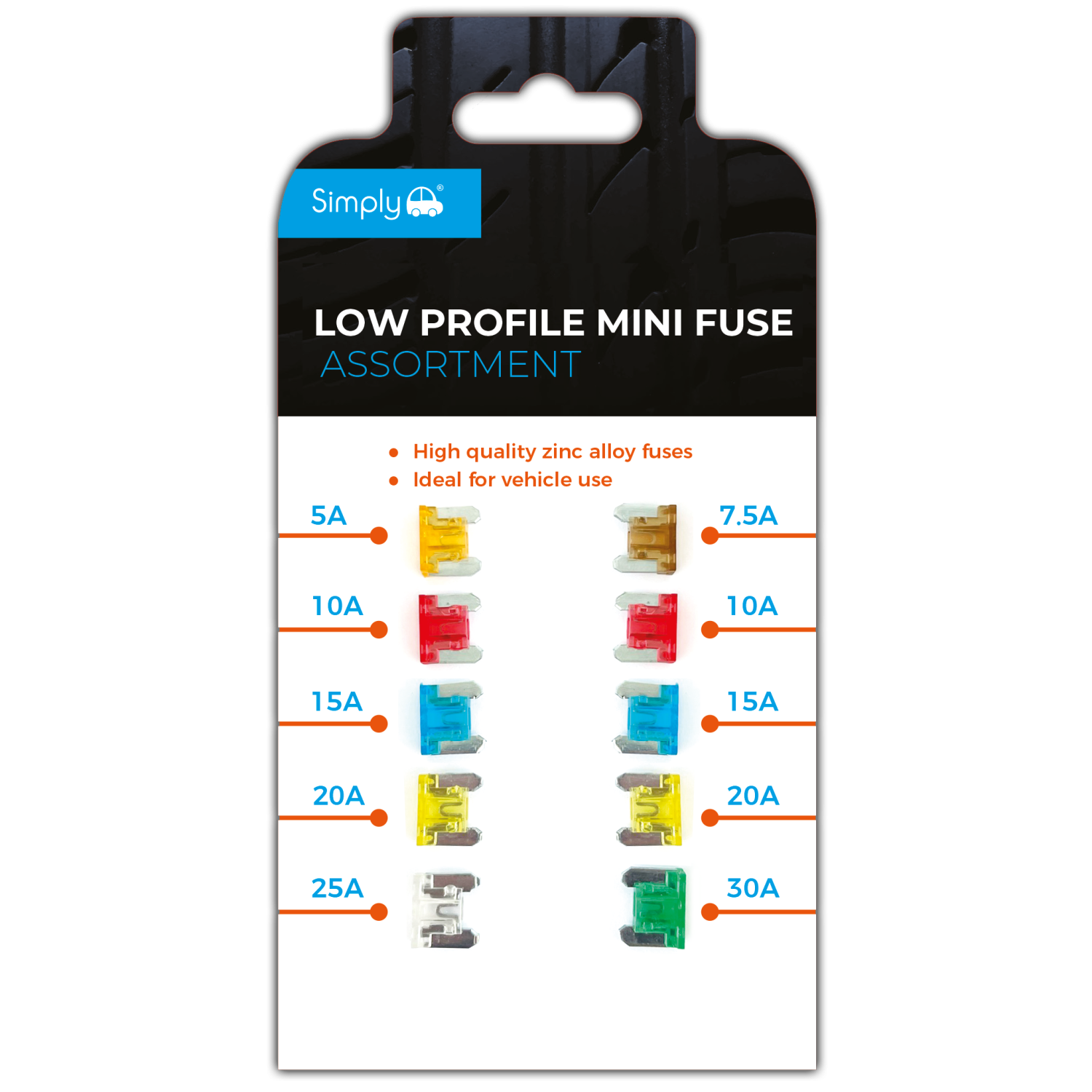 Simply BF821 10-Pack Low Profile Fuse Assortment Colour Coded Zinc Alloy Pack