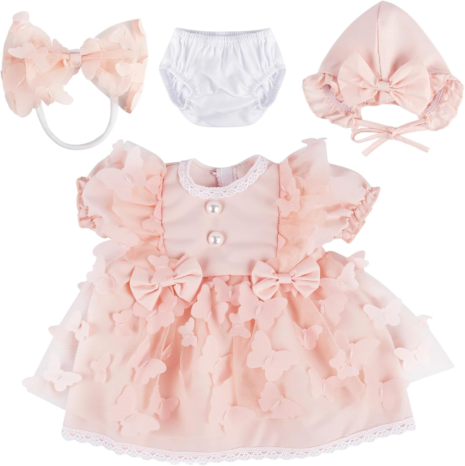 4 Pcs Reborn Baby Doll Clothes Set for 17-22 Inch Babydolls, Pink Bow Dolls Dres