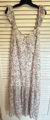 H&M Divided White Floral Smocked Ruffle Square Neck Strappy Long Dress XXL