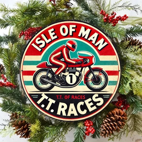 Vintage Isle of for Man TT Race Circular Tin Metal Signs Home Décor 8x8