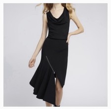 Alice + Olivia Black Cowl Neck Zipper Asymmetrical dress size small EUC