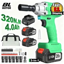 20V Brushless Cordless Impact Wrench 320Nm + 2x 4.0Ah Batteries + Socket Kit