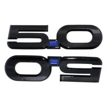 2Pc 5.0 Fender Door Emblem 3D Gloss Black Blue Dot Badge Fits 2015-2021 Mustang