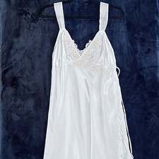 Linea Donatella White Satin Lace Trim Sleeveless Mini Slip Dress - Size M