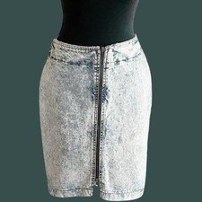 Vintage Acid Wash Denim Zip Front Pencil Skirt- 80s -Punk - Rocker - Indie