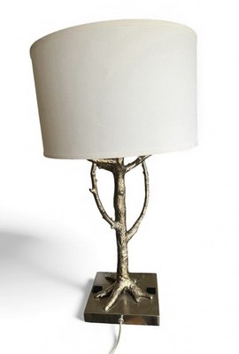 29  Tall Metallic Resin Tree Branch Table Lamp 2 Bulb White Linen Drum Shade