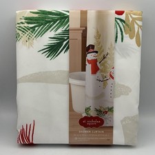 St Nicholas Square Yuletide Snowman Shower Curtain Beige Liner Christmas Holly