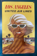 Original Vtg. 1960s United Airlines Los Angeles Travel Poster Stan Galli 25x40