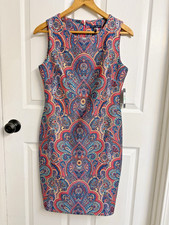NEW Tommy Hilfiger Multicolor Paisley Print Scuba Sheath Sleeveless Dress Size 8