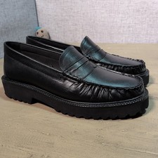 M&S Black Leather Chunky Penny Loafers UK 6 Cleated Sole Collection Shoes Ladies