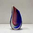 Collezione Casari Murano Sommerso Art Glass Teardrop Vase Cobalt Blue Ruby Red