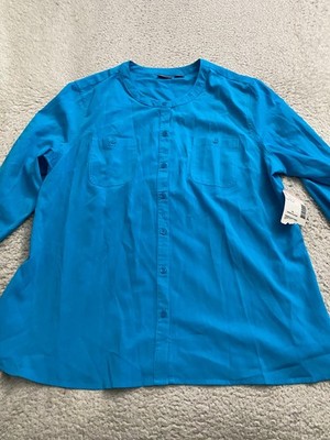 Laura Scott Women Long Sleeve Pockets Button-Up Shirt Turquoise Size XL