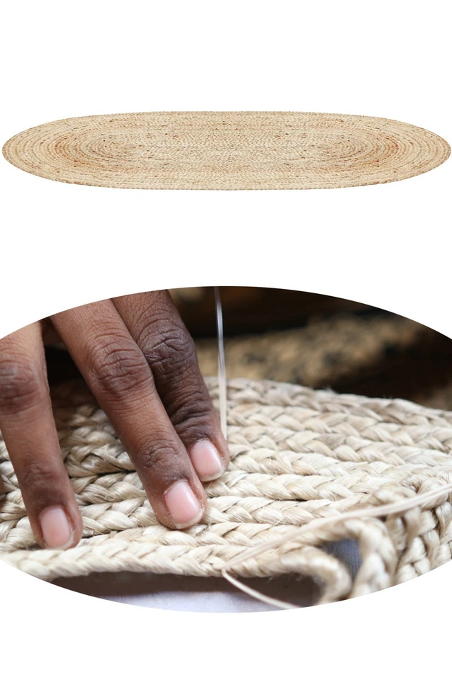 Ovale Jute Tapis Décoration Murale Extérieur Jardin Couloir Nature 150cm Grand - Photo 3/4