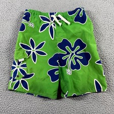 First Wave Boys Mesh Liner Swim Trunks Boardshorts Green Blue Floral Size L 6-7