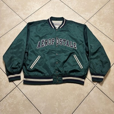 Vintage Aeropostale Spell Out Jacket Mens XL Green Varsity Bomber Snap Nylon 90s