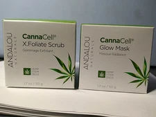 2-PACK Andalou Naturals CannaCell X.Foliate Scrub & Glow Mask 1.7 fl Oz EACH NIB