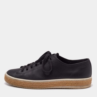 Prada Sport Black Perforated Leather Lace Up Sneakers Size 42.5
