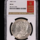 LUSTEROUS 1883 O UNCIRCULATED MORGAN SILVER DOLLAR BU MS64 NGC CERTIFIED