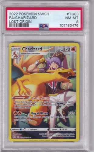 2022 POKEMON SWORD & SHIELD LOST ORIGIN #TG03 FULL ART/CHARIZARD PSA 8