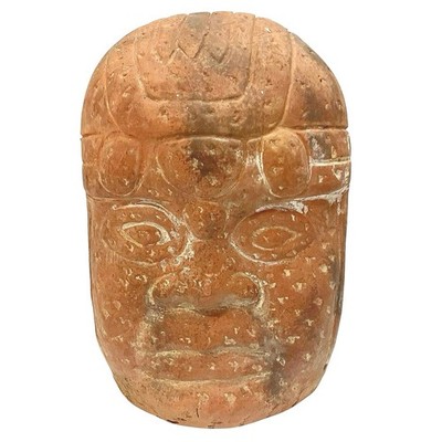 Olmec Head Statue Large Terracotta Clay INAH Authentic Mexico Folk Sculpture 
