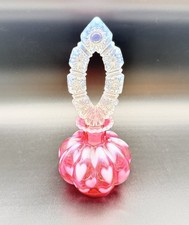 Fenton Art Glass Cranberry Opalescent Heart Optic Perfume Bottle 7&rdquo;