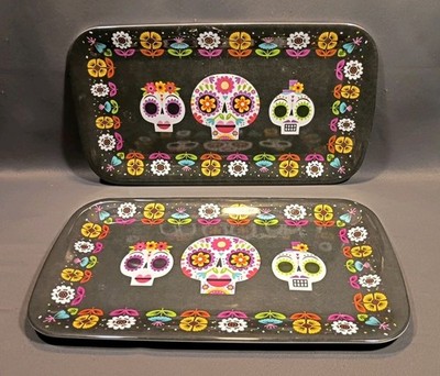  IQ Accessories 14'' x 8'' Melamine Day of the Dead Serving Platter Set Of 2 GUC