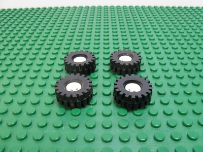 4x LEGO Tire 21 x 9mm Offset Tread Medium w/White Wheel 8x6mm #4624c03 4084