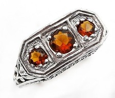 1CT Natural Fire Garnet 925 Solid Sterling Silver Nouveau Style Ring Sz 6