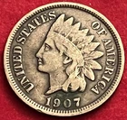1907 Indian Head Cent Penny VF Details JC1379