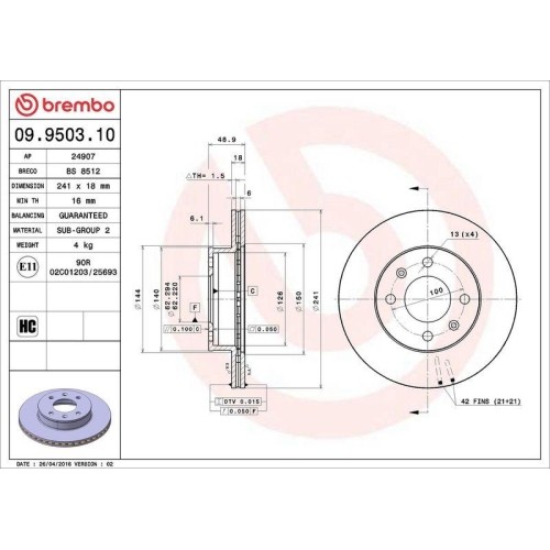 Bremsscheibe Brembo 09.9503.10 Prime Line FüR Hyundai Kia Naza Inokom-image