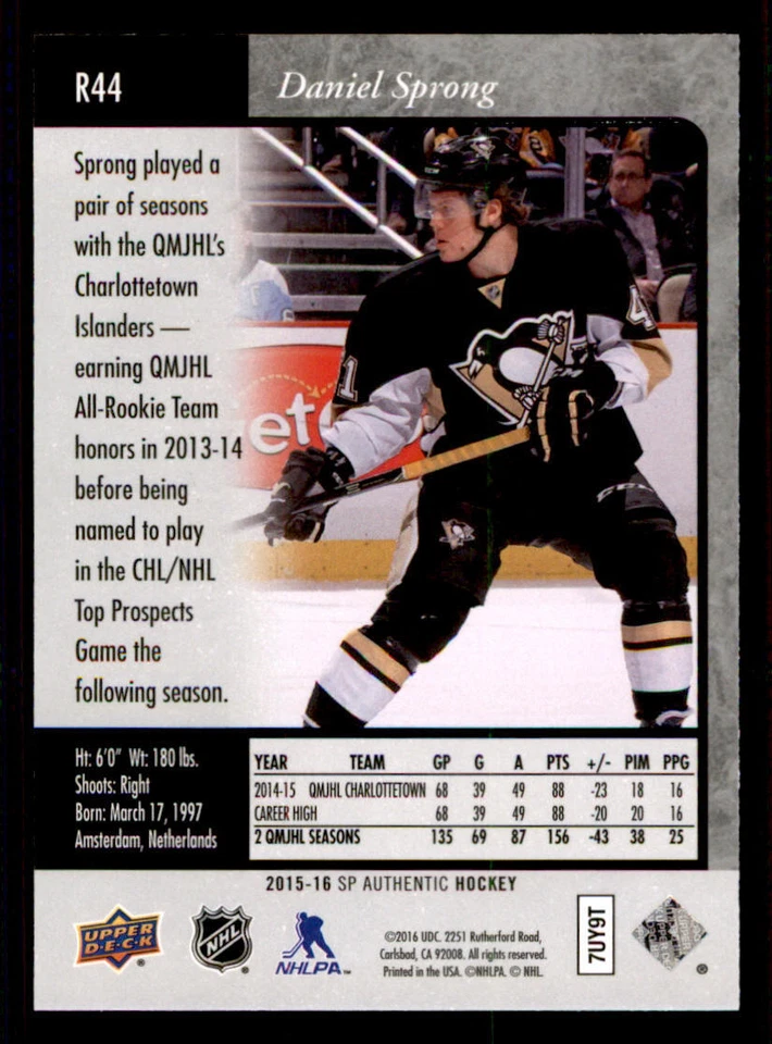 2015-16 SP Authentic '95-96 SP Retro #R44 Daniel Sprong - Image 2 of 2