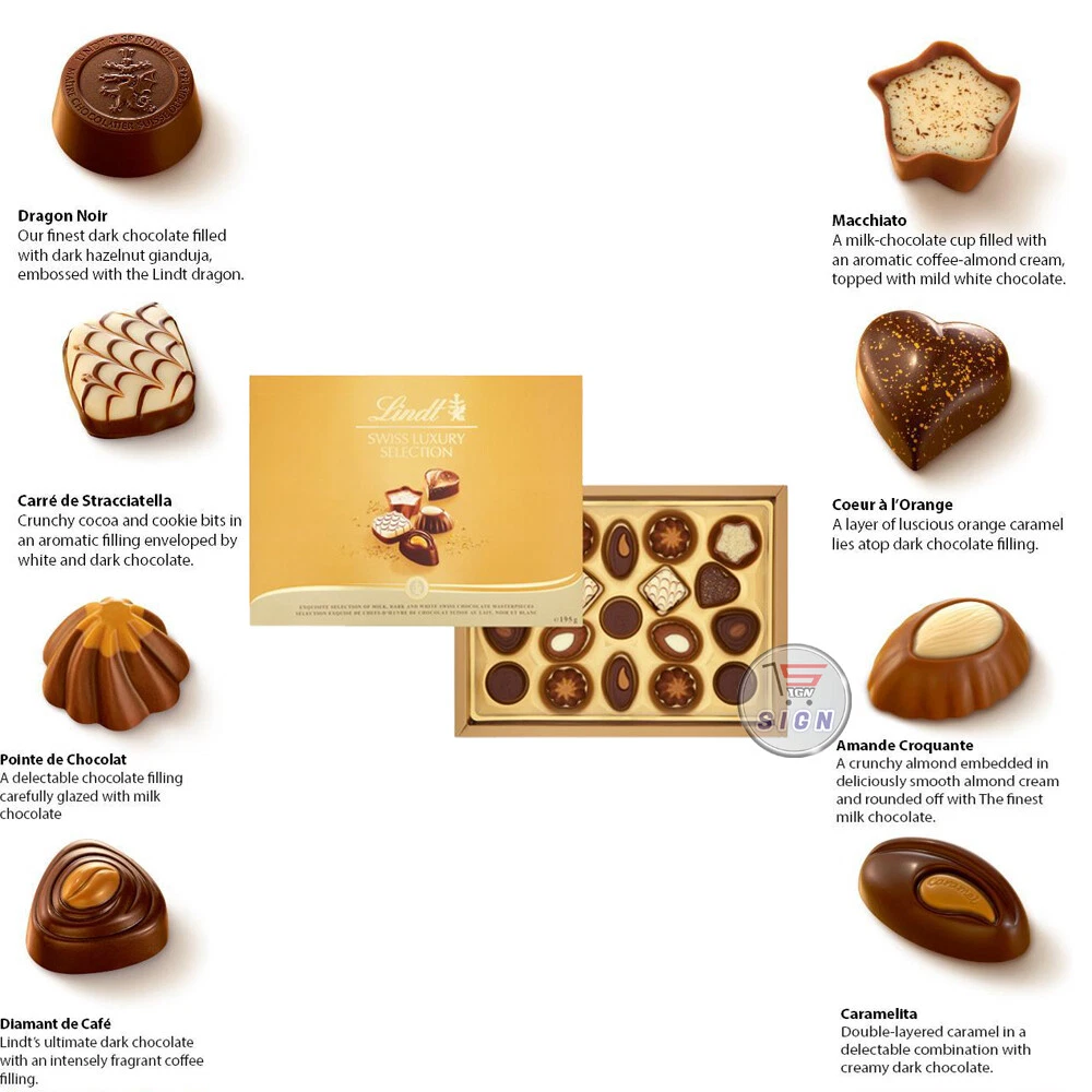 LINDT SWISS LUXURY SELECTION DARK AND WHITE CHOCOLATES 195g GIFT BOX chocolate
