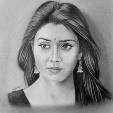 Shriya Saran Original Pencil Portrait Realistic Hand Drawing Signed
