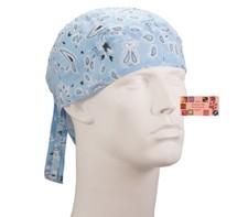 Light Blue Paisley FITTED BANDANA w/TIES Head Wrap Skull Cap DOO DO Du Rag TIED