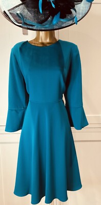 Hobbs UK 14 Teal Blue 3/4 Bell Sleeve Fit & Flare Mother Of The Bride Dress | eBay UK Hobbs UK 14 Teal Blue 3/4 Bell Sleeve Fit & Flare Mother Of The Bride Dress | eBay UK