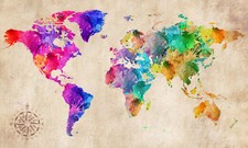 World Map Modern Abstract Art Watercolor grunge CANVAS PRINT 24"X18" #2