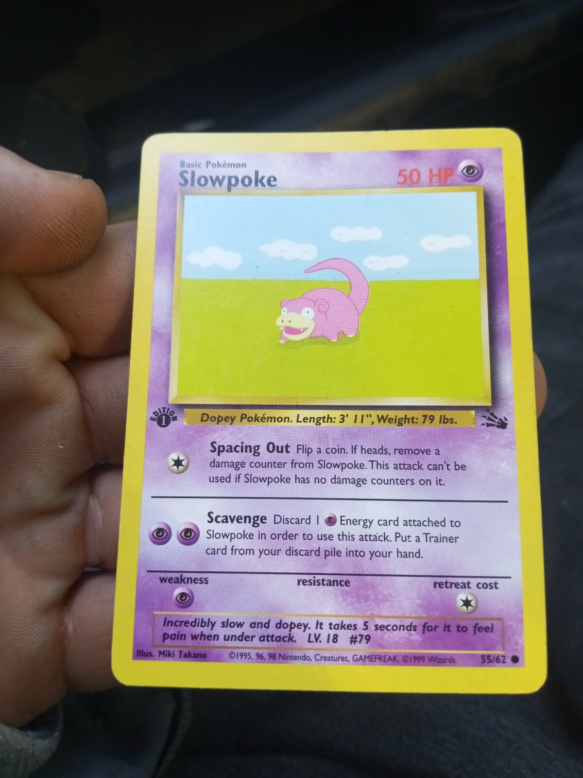 Slowpoke 55/62 Fossil 1st Edition Pokemon Card Near Mint NM