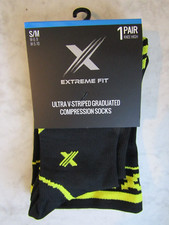 Nuevo en caja Calcetín Extreme Fit Ultra Rayas en V Compresión Graduada Negro/Garillo Unisex S/M