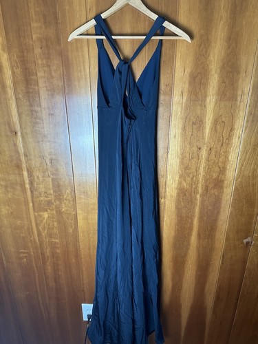 J.Crew Maxi Gown Dress Size P0 Petites Navy Blue Silk Sleeveless - Picture 2 of 4