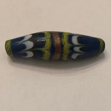 Horn Shape Bead Blue White Yellow Travertine Handmade Art Glass Bead Thailand