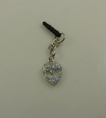 Alien head glittery silver cute charm cell phone or charm ear cap dust plug  