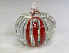 Art Glass Pumpkin Paperweight, Red & Clear, HEAVY Crystal Read Description