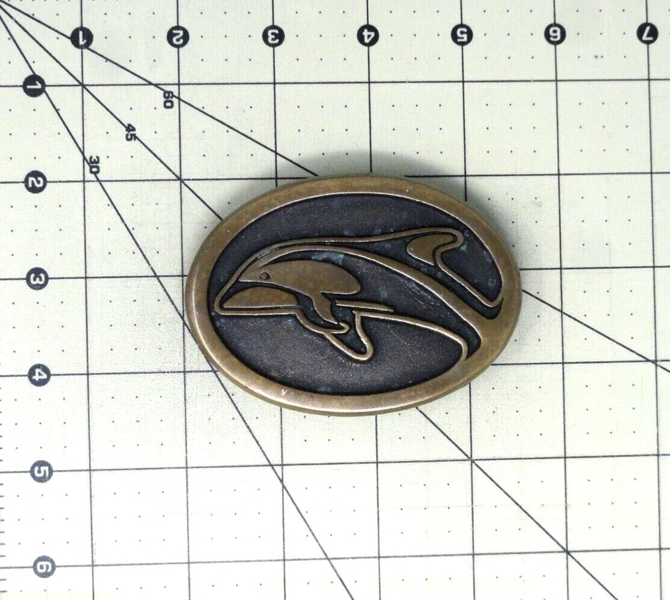 Orca Killer Whale Bronce Cinturón Hebilla Espíritu Animal De Colección Años 70 Arco Iris Metales.DBD607 Foto 3 de 4